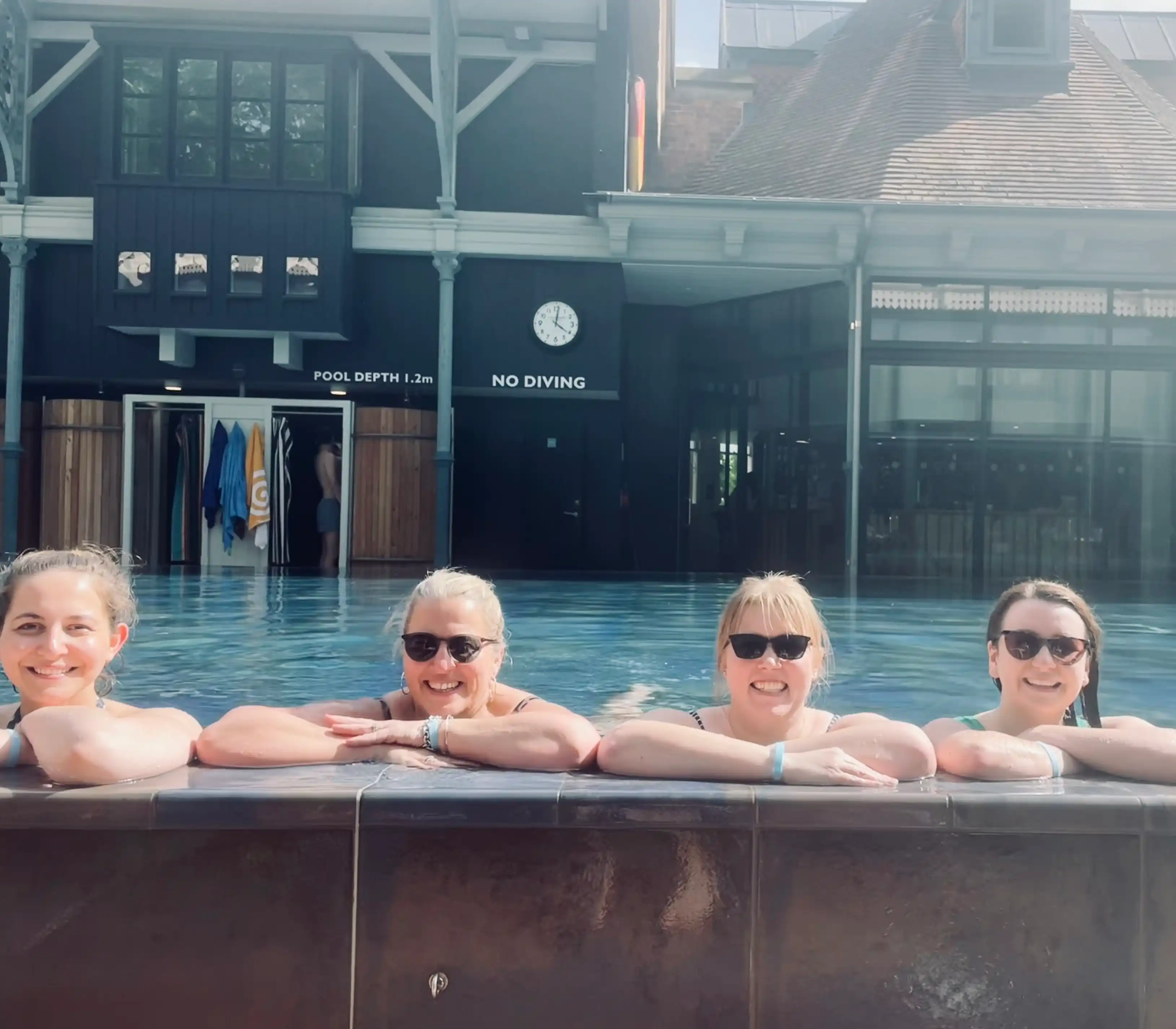 Guests gathered for the Thames Lido yoga and spa retreat day